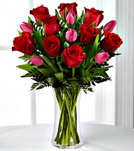 Red roses in a vase.